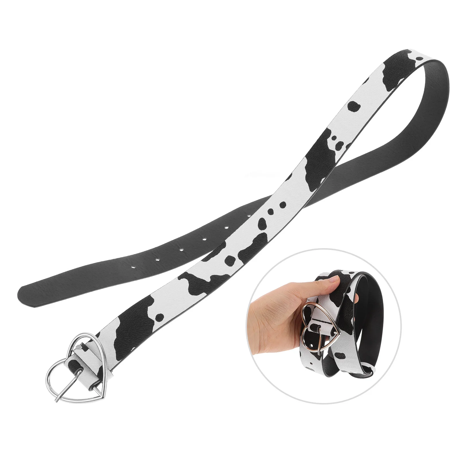 

Cow Prints Belt Heart Buckle Fashion Trendy Women Waist Accessory Adjustable Length for Dresses Jeans Stylish Look