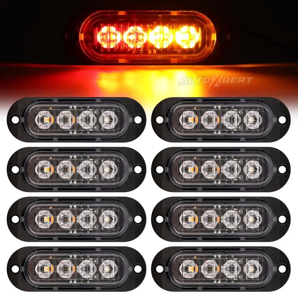 4/8pcs 12-24V Oval Red+Yellow LED Clearance Marker Bullet Truck Trailer Side Light Signal Position Lamp Lorry RV Caravan Van UTV