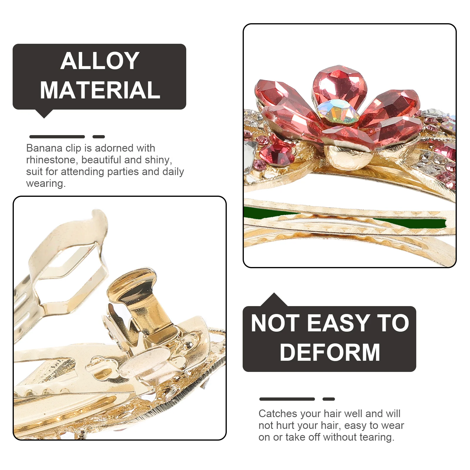 

Flower Rhinestone Hair Clip for Women Elegant Metal Spring Hairpin Secure Hold for Thick Fine Hair Wedding Birthday Dating