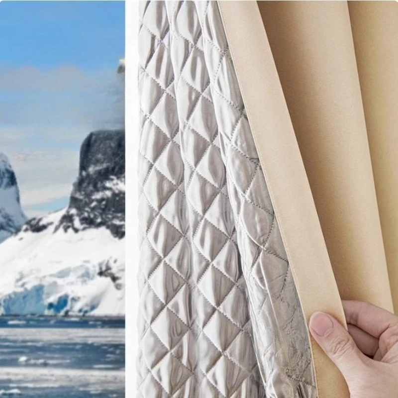 Custom Size Winter Warm and Windproof Thickened Cold-proof Windproof Cotton-padded Insulation Blackout Fabric Curtains Bedroom