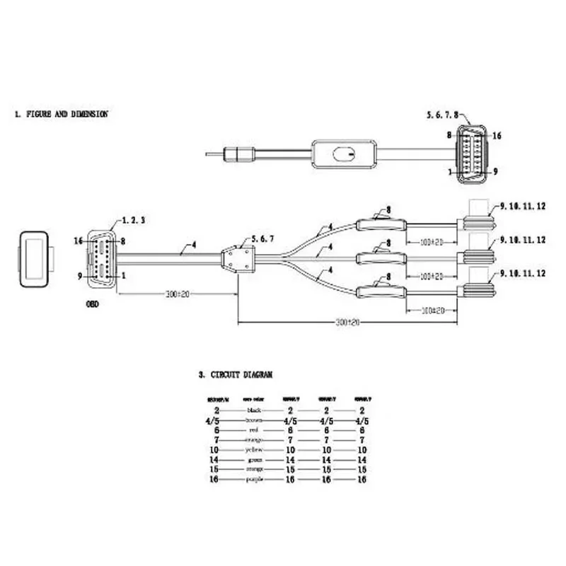 Extension cable Full 16 pin Splitter 1 to 3 with switch obd obd2 Y Cable Male Three Port Female wifi Scanner ELM 327 V1.5