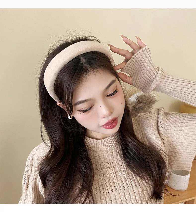 Korean Fashion Beige Coffee Velvet Sponge Headband Retro Neutral Color Soft Thick Wide Bezel Hair Bands Accessoires for Women