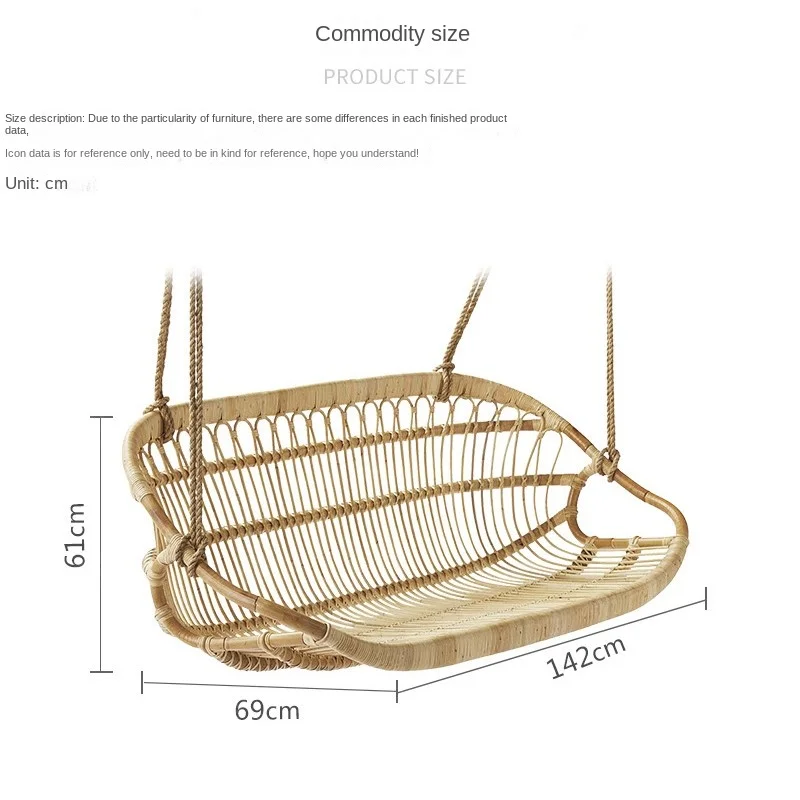 Rattan Hanging Basket Chair Indoor Swing Sitting And Lying Dual-use Net Red Balcony Hanging Double Rattan Chair Outdoor Patio