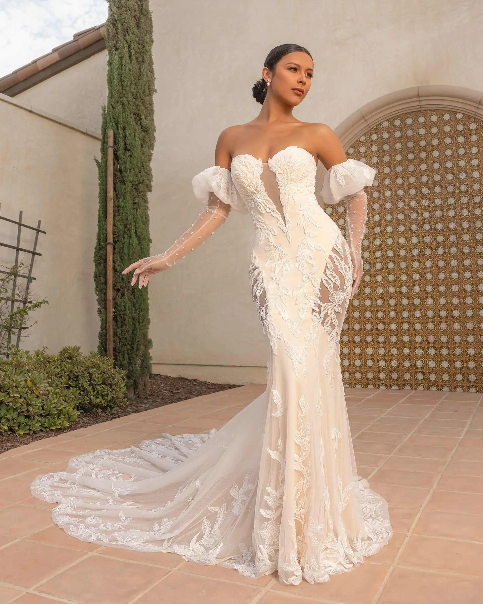 Przepiękna suknia ślubna w stylu syreny, bez ramiączek, bez rękawów, z aplikacjami, na specjalną okazję, Vestido De Noiva, szyta na miarę.