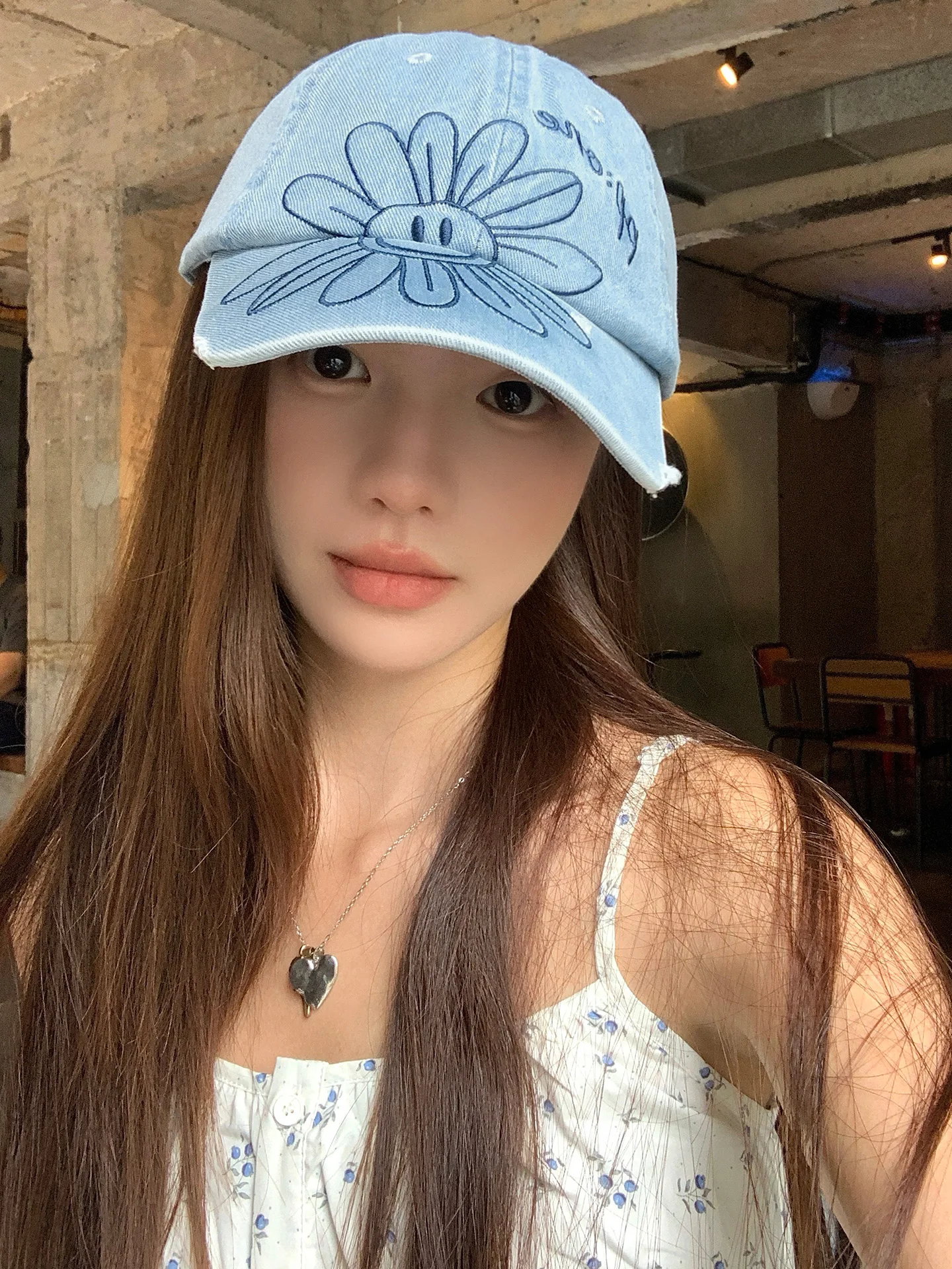 Washed Vintage  Daisy Embroidery Baseball Cap Women's Spring Summer New Large Circumference Face Slimming Hat