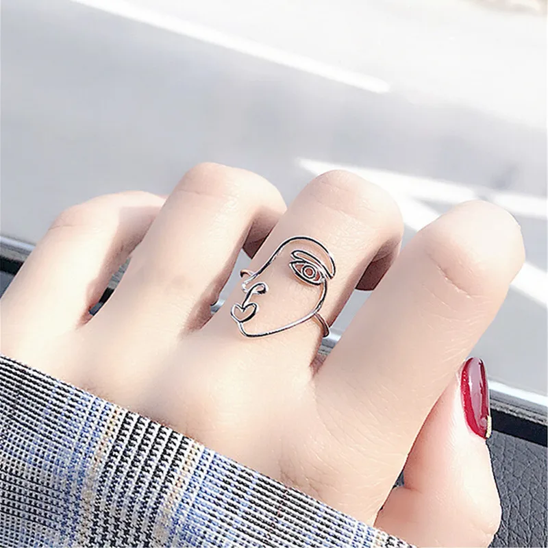

New Fashion Personality Line Irregular Hollow Face 925 Sterling Silver Jewelry Simple Temperament Exquisite Opening Rings R109