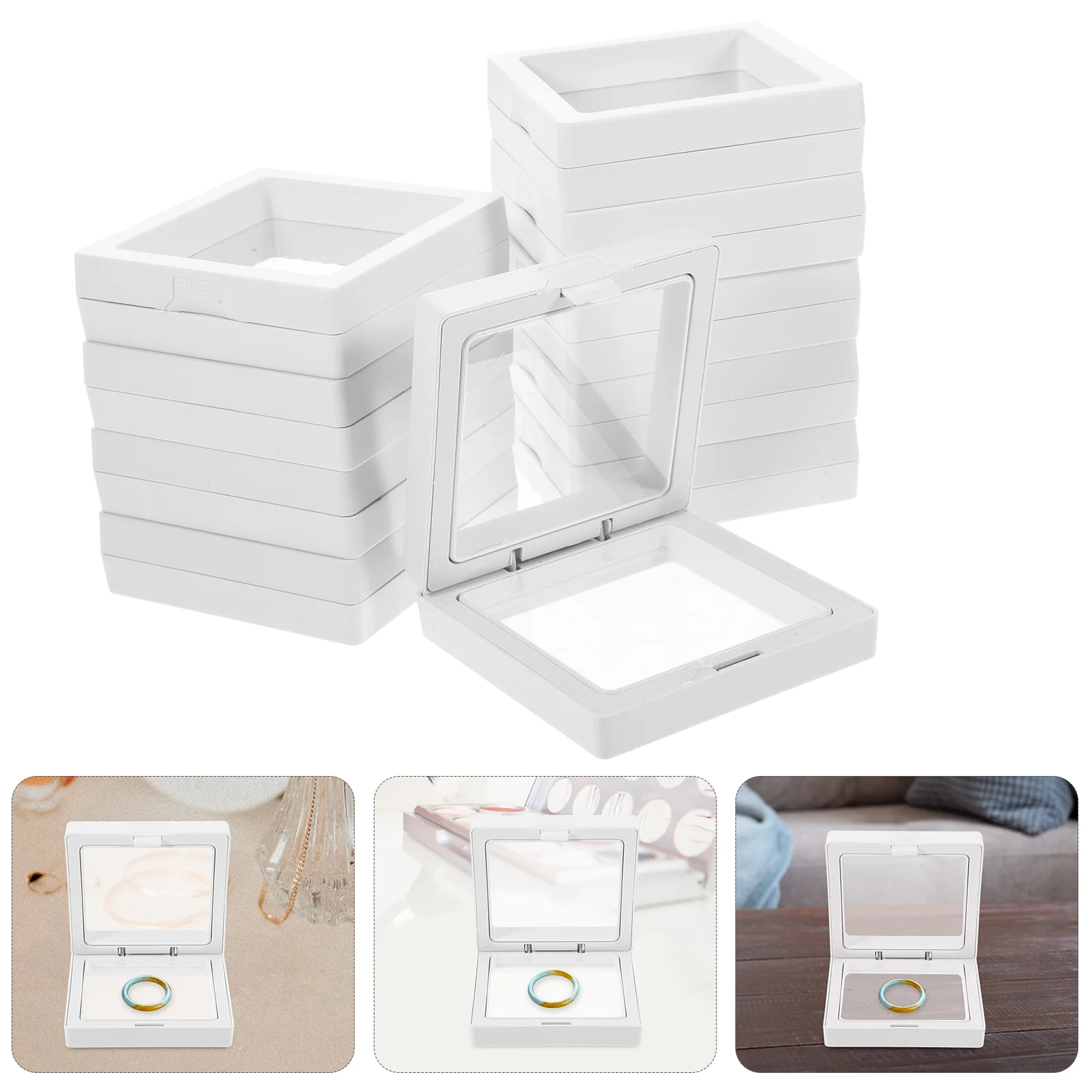 

10 Pcs Display Case Jewelry Box Stand Ring Storage Holder Coin White Rack Travel