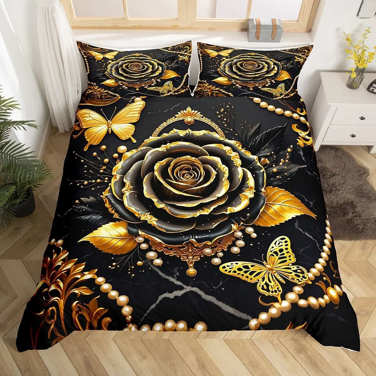 

Rose Duvet Cover,Luxury Style King Twin Bedding Set Microfiber Soft Romantic Valentine's Day Gift Quilt Cover for Teens Bedroom