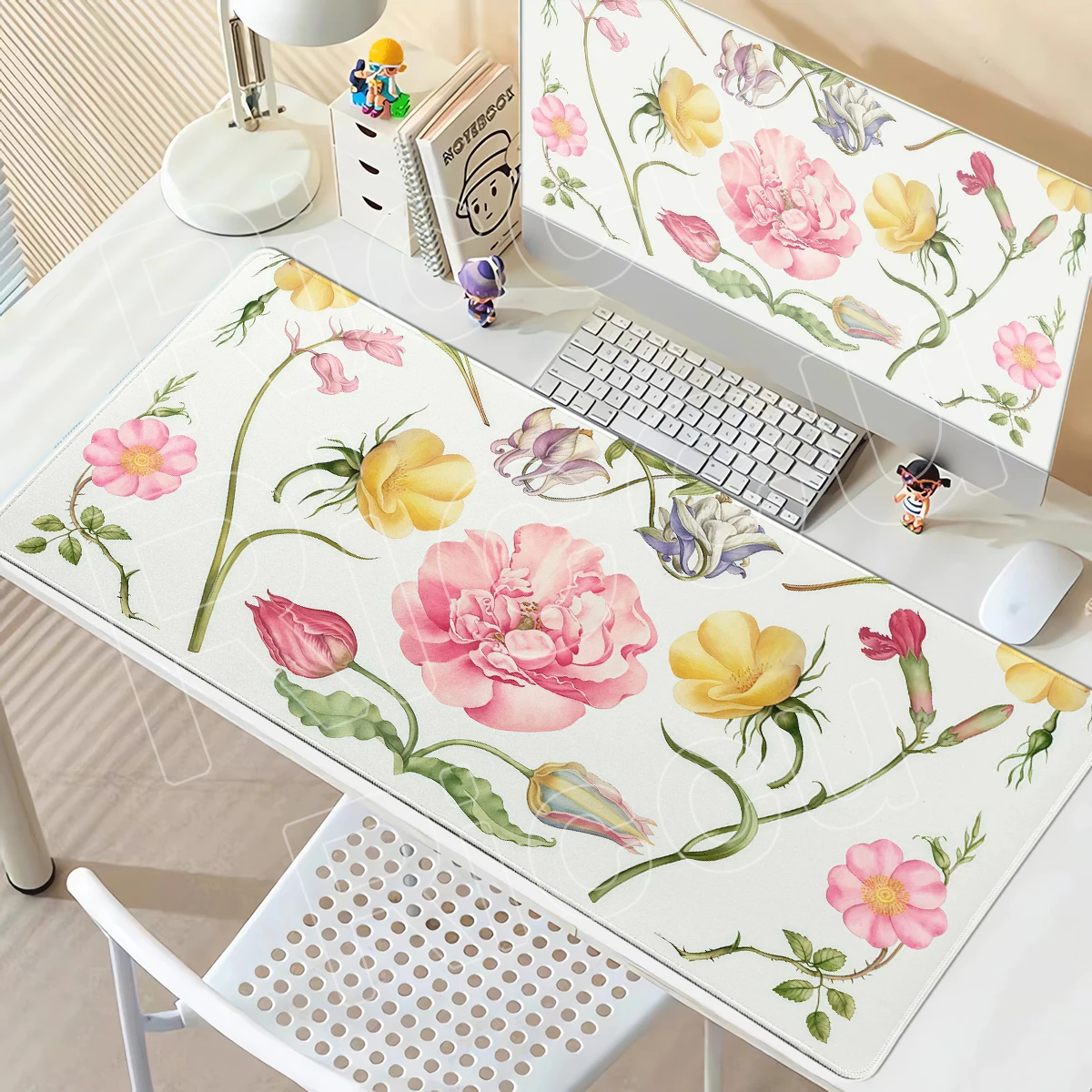 Mauspad, Vintage-Blumenmuster, groß, langlebig, mit Nähten, E-Sport-Mauspad, Spielmatte, rutschfester Gummiteppich, für Geschäft, Büro, Zuhause, Mausmatte – Detail 15