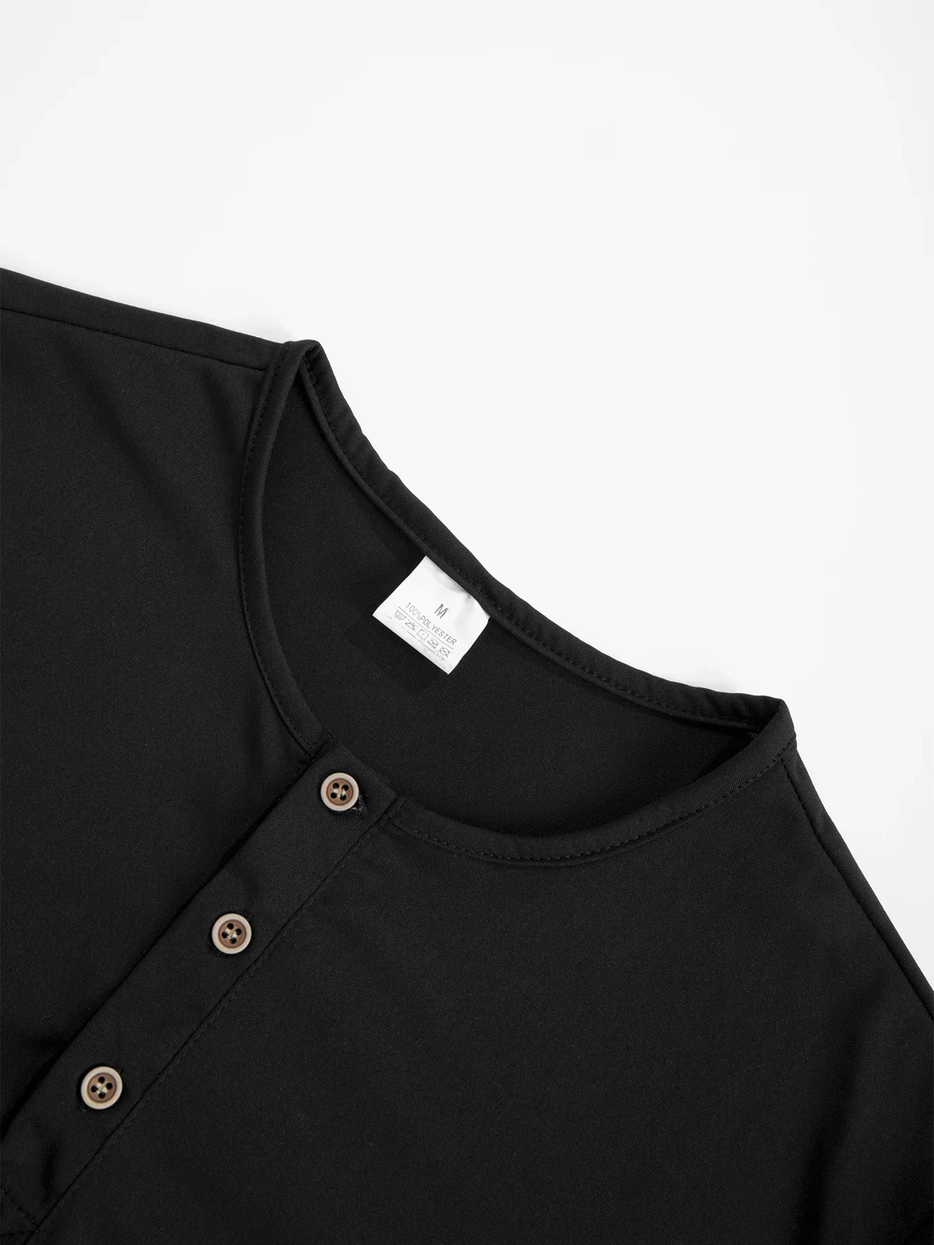 Herren Henery Neck Button Langarm T-Shirt Einfarbig Frühling Sommer Atmungsaktives T-Shirt Mode Lässig Slim Tops Klassische Hemden – Detail 9