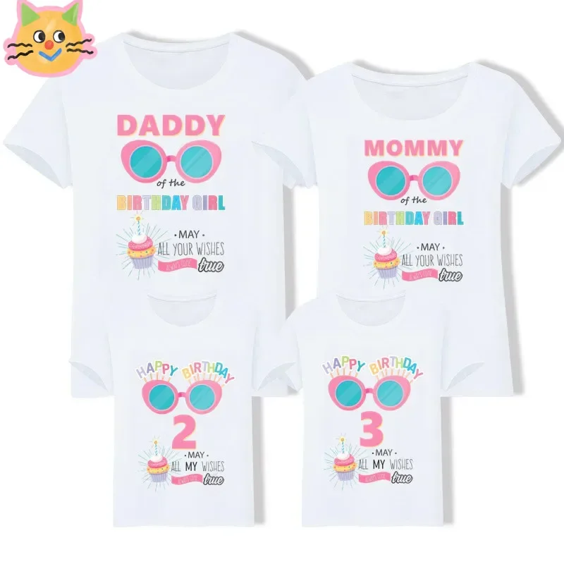 Birthday Cake Family Theme T-shirt Children's Cake Ice Cream Eye Sister Brother Cartoon T-shirt Kawaii Casual Wear Short Sleeve