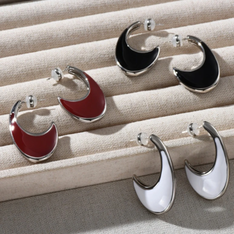 

Europe Fashion Design Dripping Glaze S925 Silver Needle Earring Woman Minimalist Jewelry Trend