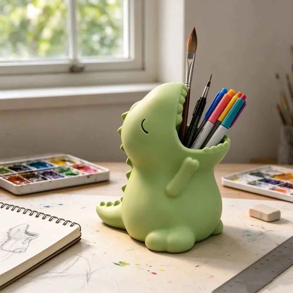 3D Printed T-Rex Pencil Holder Large Capacity Frog Animal Dinosaur Desk Organizer PLA Material Stationery Storage