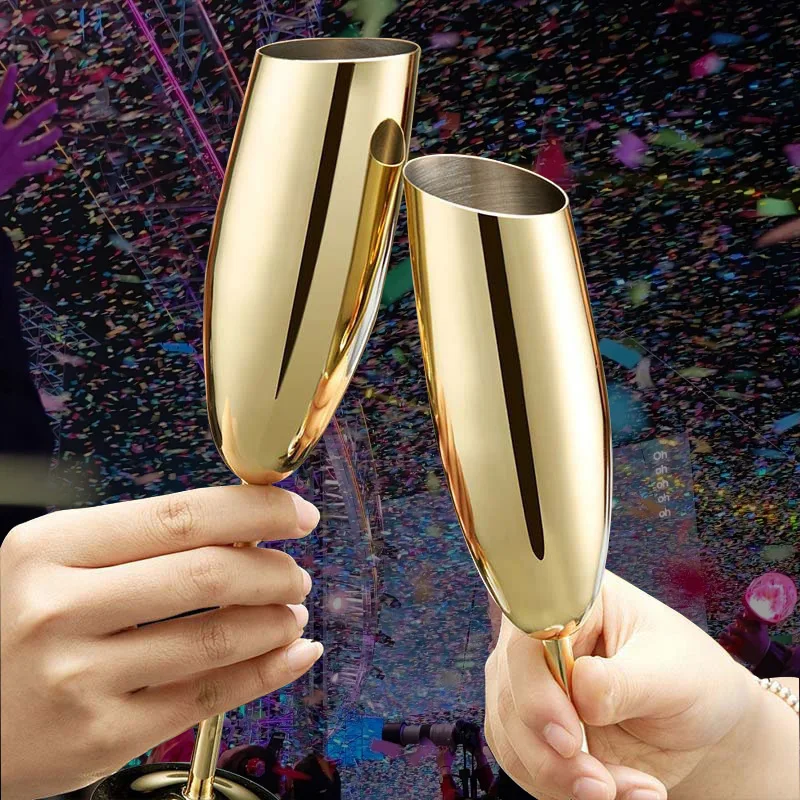 

Tilted Champagne Glass Goblet For Party Bar Wedding 304 Stainless Steel Cup Champagne Glass Cup RedWine Cocktail Glass Drink Cup