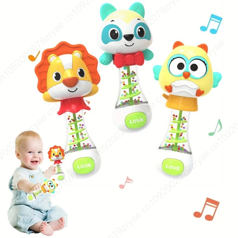 Niedliche tragbare interaktive Rassel, frühes Lernspielzeug für Kleinkinder, verbessert die Griffigkeit und motorische Fähigkeiten, fördert visuell mit Musikspielzeug