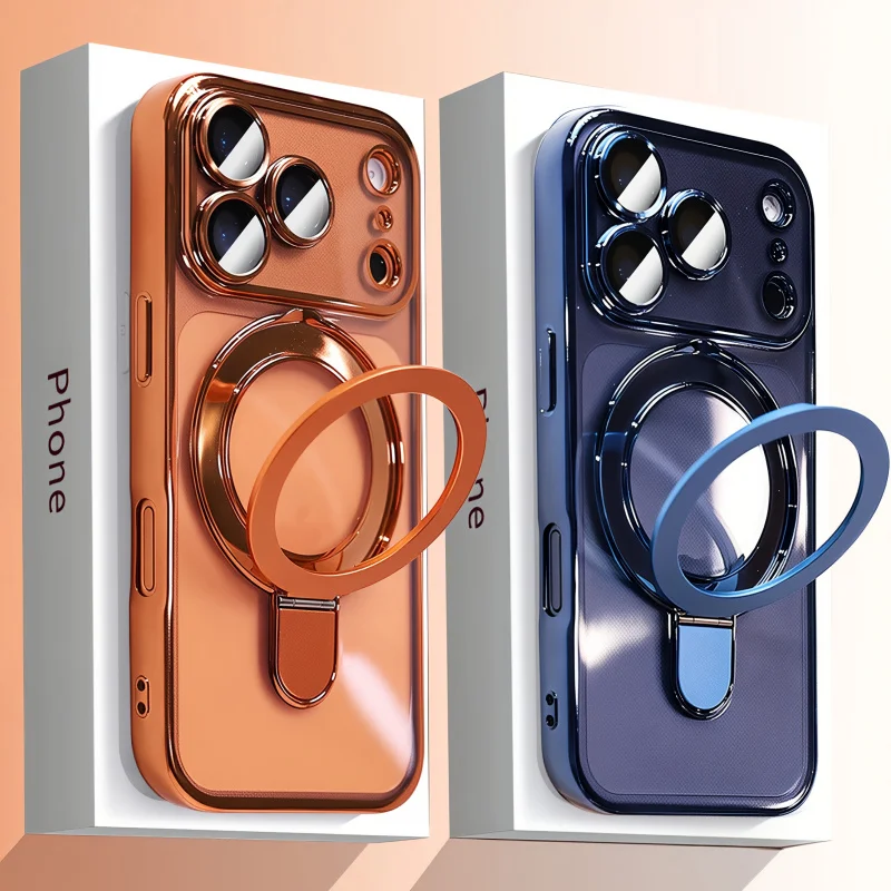 Image of Transparente Beschichtung, kabelloses Laden, magnetische Hülle für iPhone 17, 16, 15, 14, 13 Pro Max mit Linsenschutzhalterung auf der Rückseite