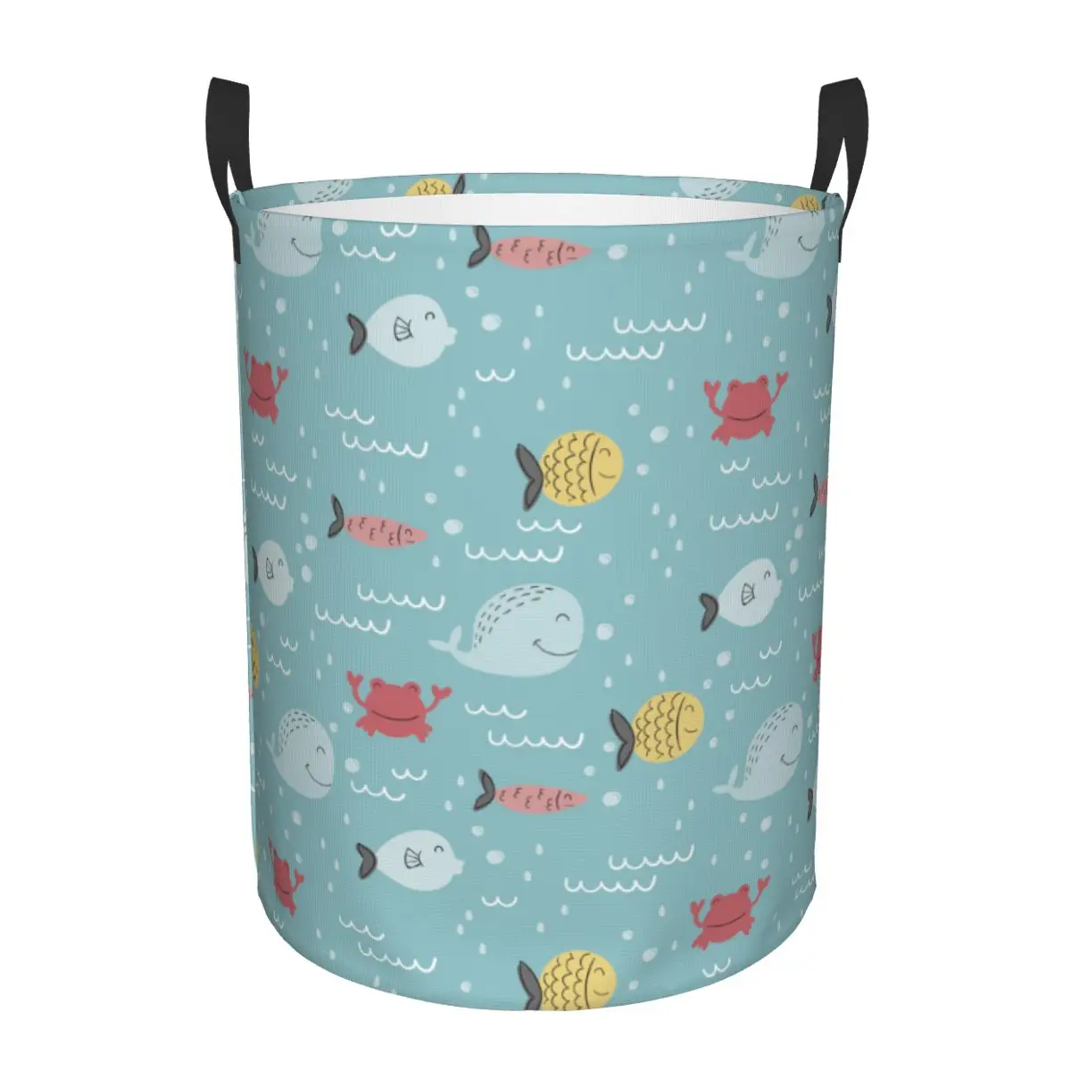 Foldable Laundry Basket for Dirty Clothes Hand Drawn Fish Storage Hamper Kids Baby Home Organizer