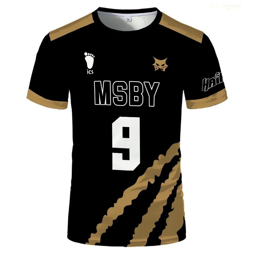 Kaus Jersey Bola Voli Jackal Hitam Hinata Shoyo Musim Panas Kaus Anime Haikyuu MSBY Kaus Cetak Atasan Anak Besar Olahraga Jalanan