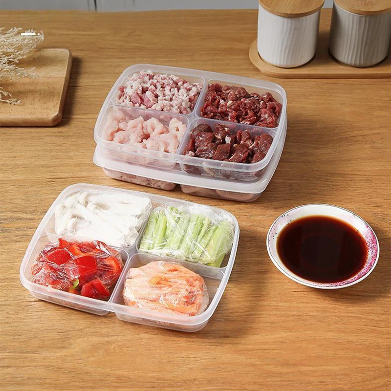Refrigerator Frozen Meat Four-compartment Storage Box Food-grade Freezer Box Vegetable Plate Fresh-keeping Box
