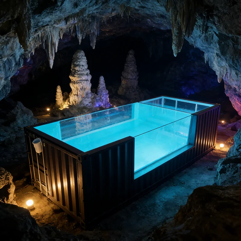 Piscina de Buceo en Contenedor Marítimo con Diseño Moderno y Cristal de Lujo Personalizado para Patio Trasero de Villa o Exteriores
