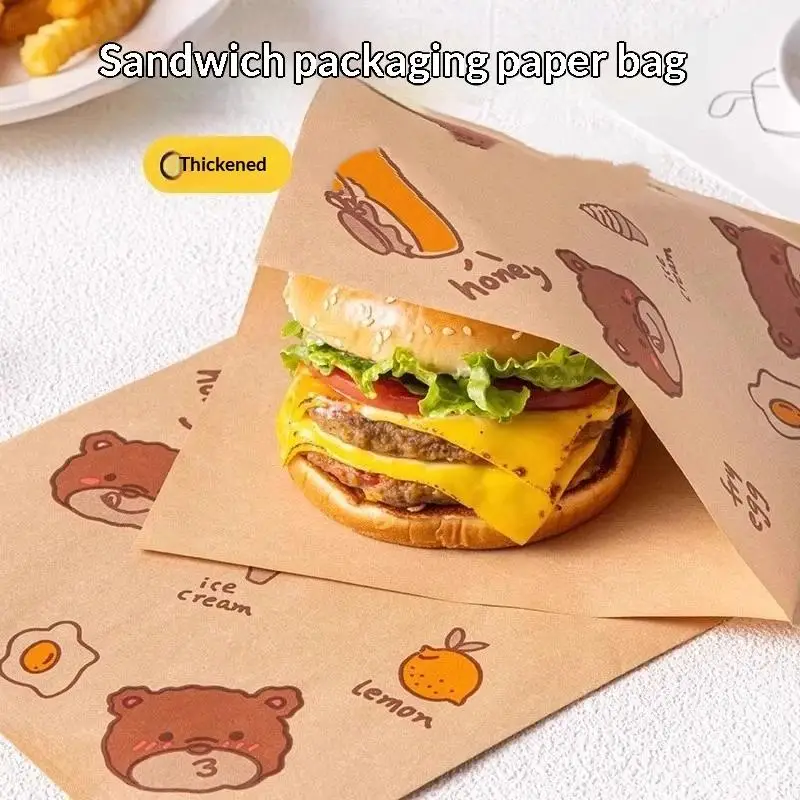 50Pcs Sandwich Wrappers Food Wax Paper Hamburger Fries Bread Baking Oil Paper Wrapping Baking Accessories Disposable Packaging