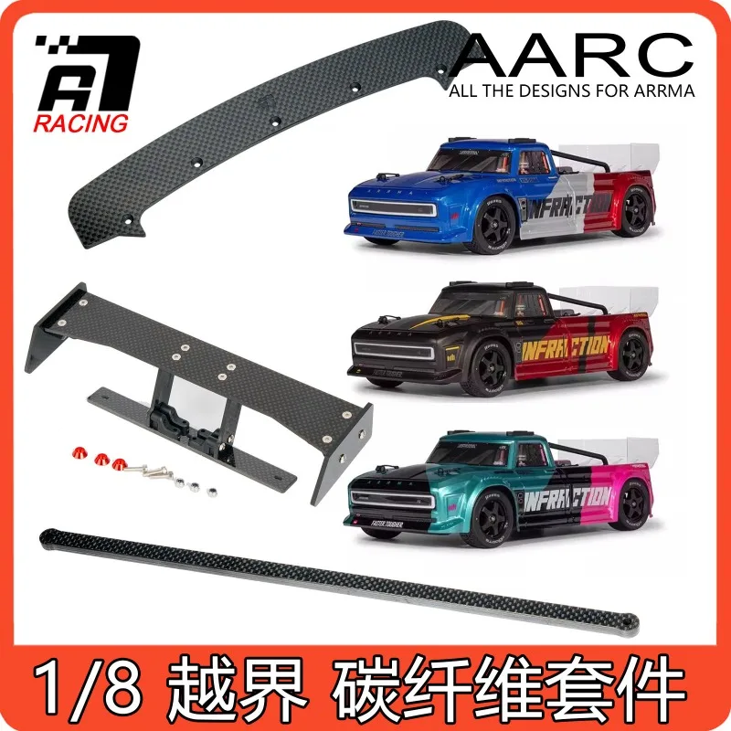 ARRMA Infraction 1/8 RC Speed Car Carbon Fiber Kit, Rear Wing Front Splitter Center Brace Angel Eye Headlights & RGB Bed Lights