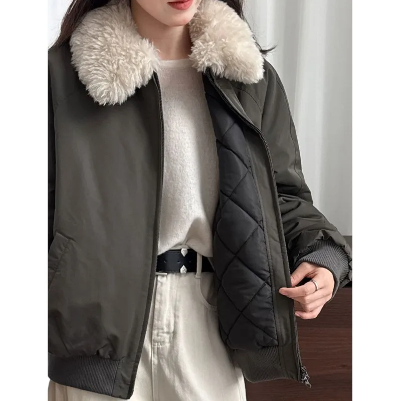سترة مبطنة بالقطن دافئة على الطراز الكوري من جوهنيتشر مع ياقة من الفرو للنساء سترات قطنية شتوية كاجوال بسيطة ومتعددة الاستخدامات #3