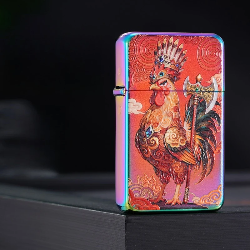 Chief Color Printed Zodiac Ultra-thin Grinding Wheel Retro Kerosine Windproof Metal Lighter, Personalized Men's Gift