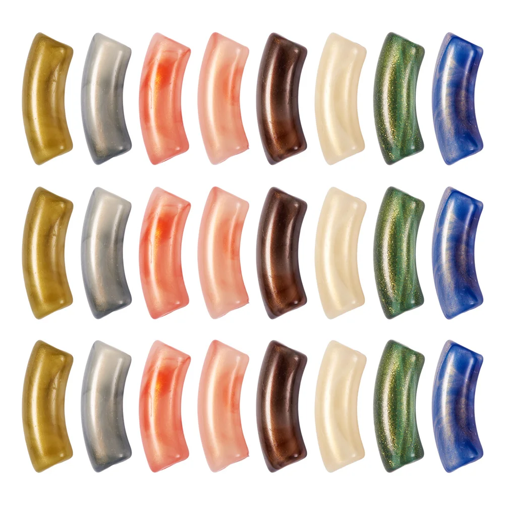 30Pcs Acrylic Curved Tube Beads Opaque Noodle Curved Bead Two Tone Color Chunky Stacking Bamboo Tube Bead for DIY Jewelry Making