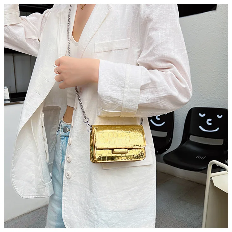 Vintage Women Silver Chic Crossbody Bag Luxury Designer Small Shoulder Bags Fashion Gold Mini Square Cute Pu Leather Handbags 가방