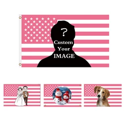 Customizable pink American decorative flag, polyester fiber single-sided printing and dyeing indoor hanging flag