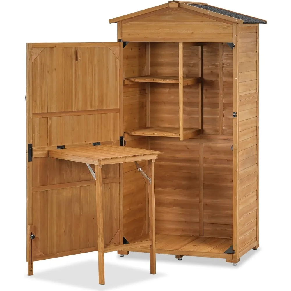 

35.4x23.6x74 Large Outdoor Storage Cabinet with Folding Table, Tall Outdoor Storage Shed with Lock