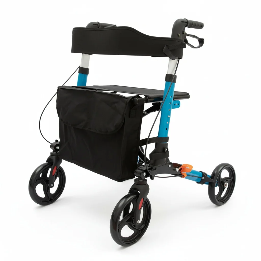 

Four-Wheel Rollator, Aluminum Alloy Walker Rollator with Disc Brake, Folding Lightweight Mobility Aid, 120kg/264lbs Capacity