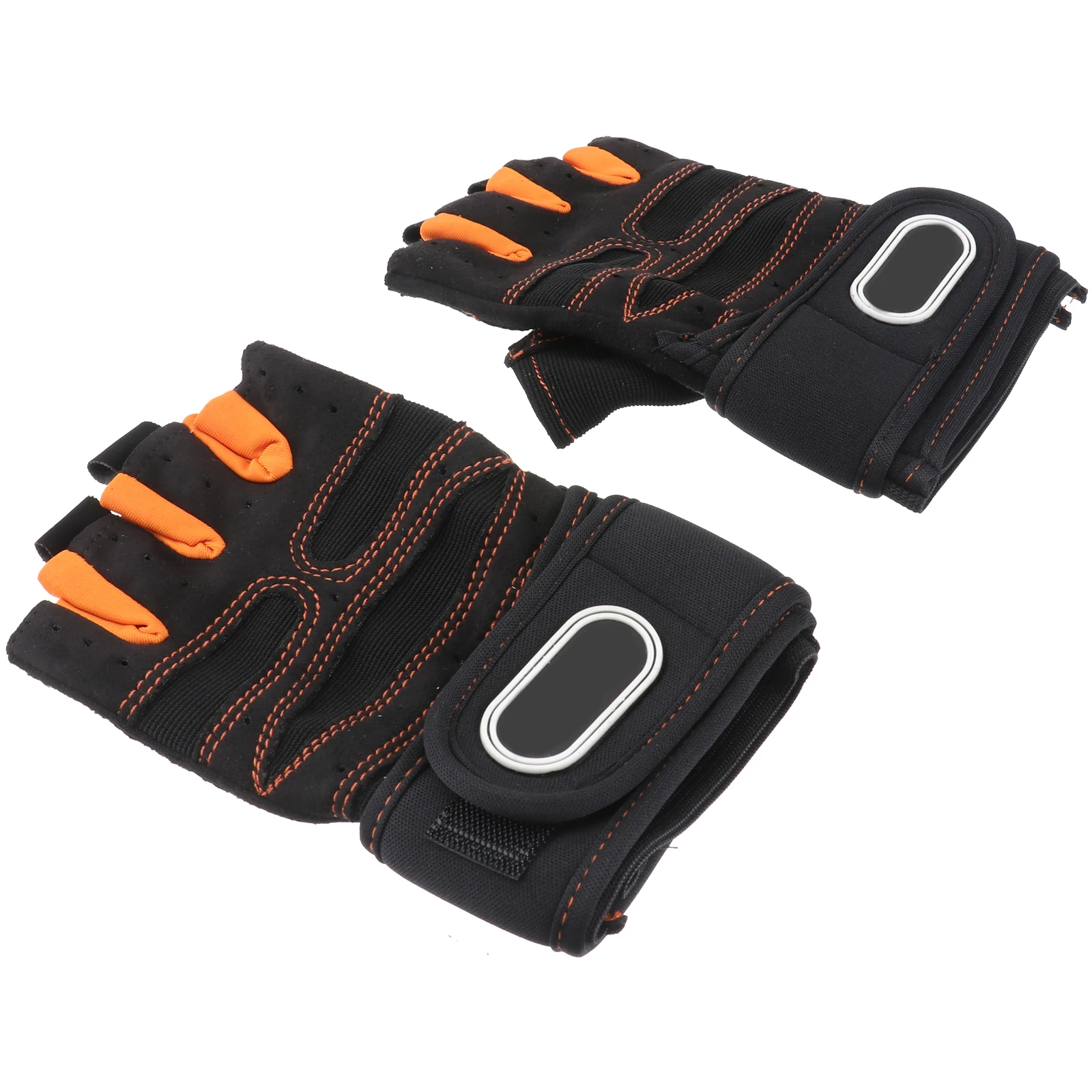 

1 Pair Half-Finger Gloves Orange Black Size Breathable Fitness Riding Weight Lifting Protective Workout Gloves For Gym Sports