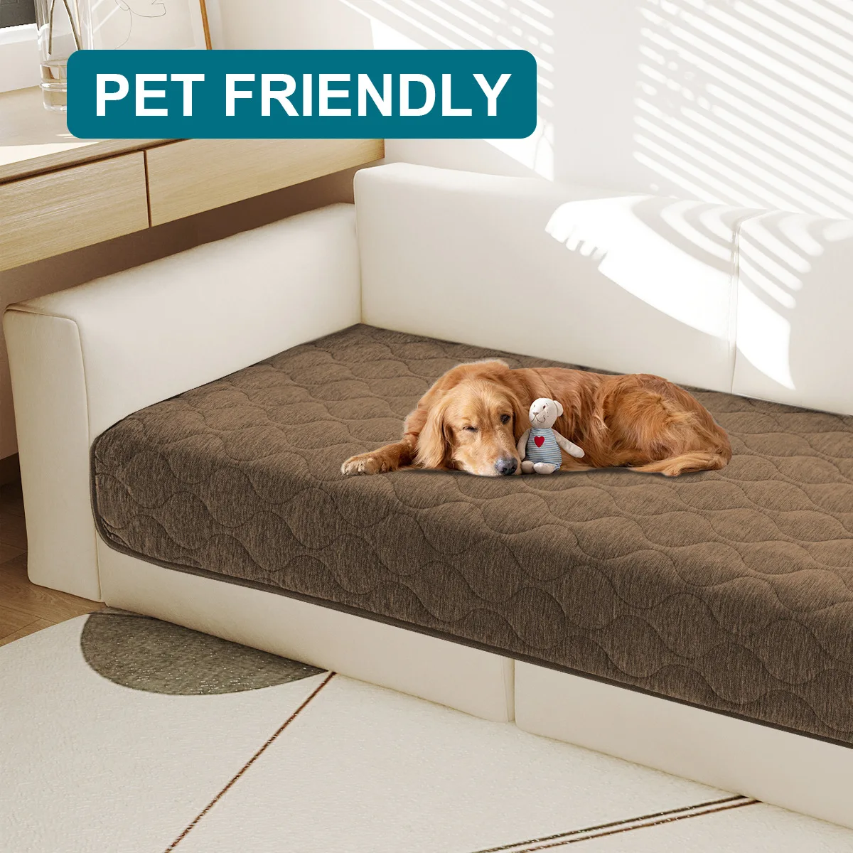 Non Slip Pet Couch Cover Quilted Chenille Fuzzy Sofa Cover for Dogs Washable Slipcovers Soft Couch Protector Pets Friendly