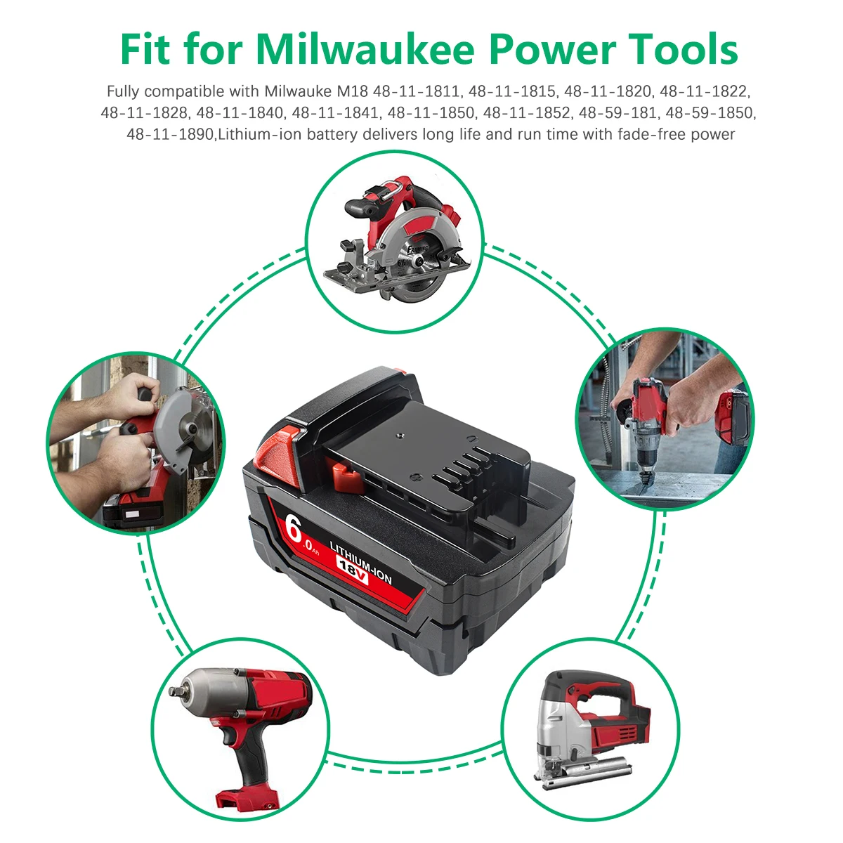 2x BATTOOL 6.0Ah 18V Energia Da Bateria Ferramenta para Milwaukee M18 48-48-11 11-1815-1850 2604-2604-20 22 2708-22 2607-22 48-11-1828