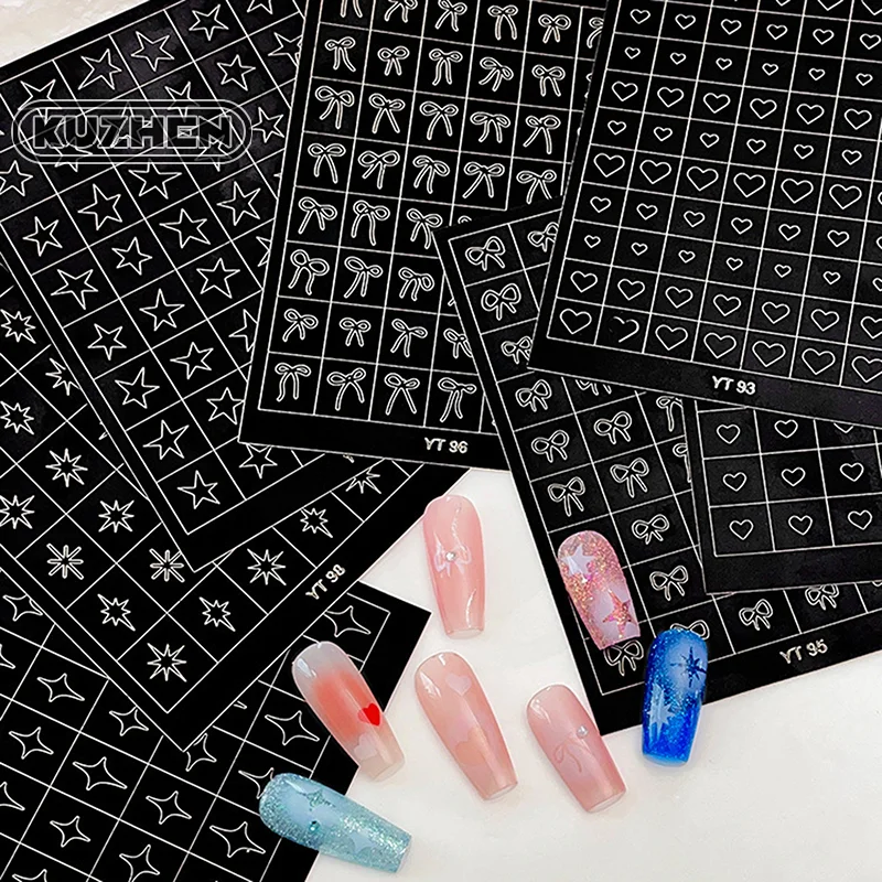 

Airbrush Stencil For Nails Heart Bow Stars Pattern Hollow Nail Sticker Templates For French Manicure Tips Nail Design