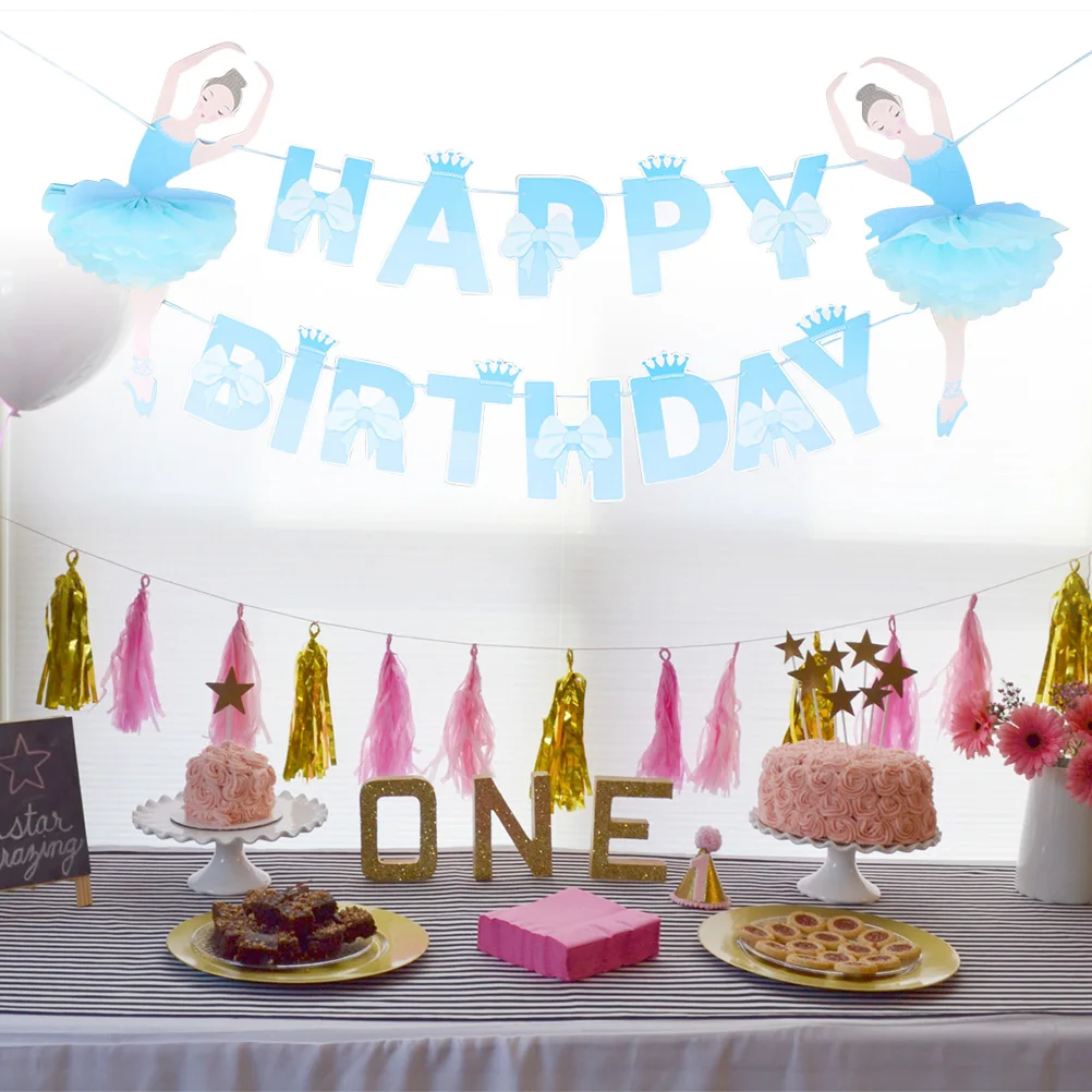 

Happy Birthday Flower Kid Bunting for The Banner Large Size Girl Ballet Decoration