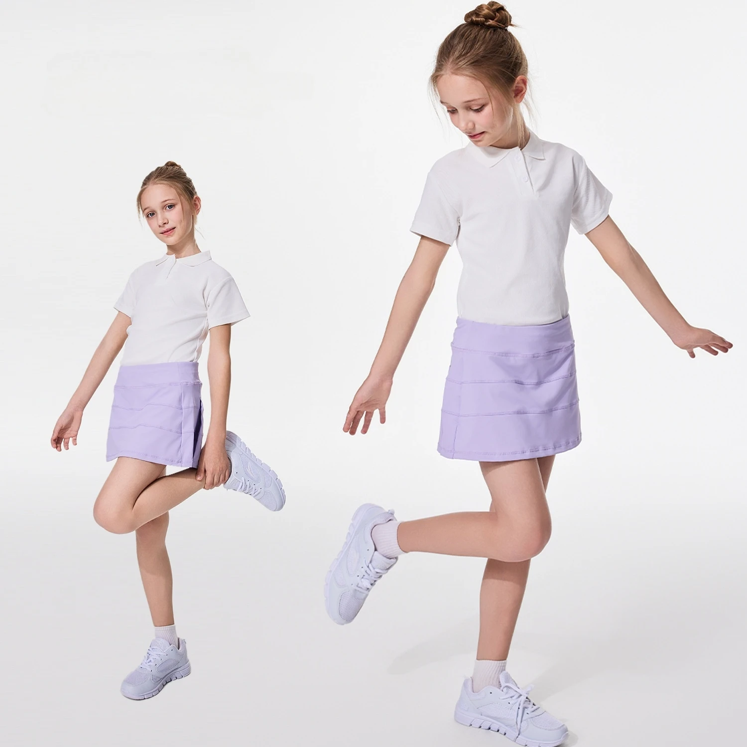 Girls Tennis Skirt with Shorts 2 in 1 Athletic Yoga Skirts Kids Anti-See Through Sport Golf Skirt Casual Quick-dry Pleated Skort