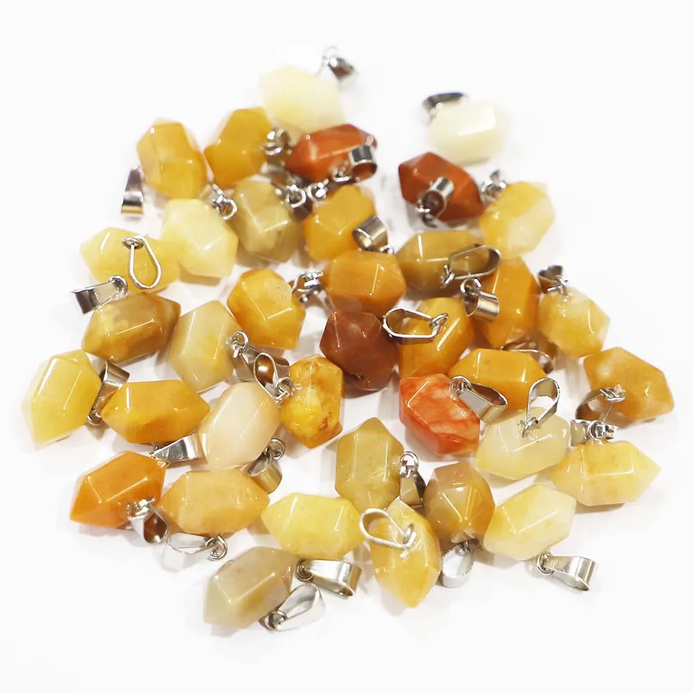 24pcs/lot New Natural Topaz Yellowstone Hexagonal Pillar Ornament Necklace Pendant Reiki Charms Diy Jewelry Accessorie Wholesale