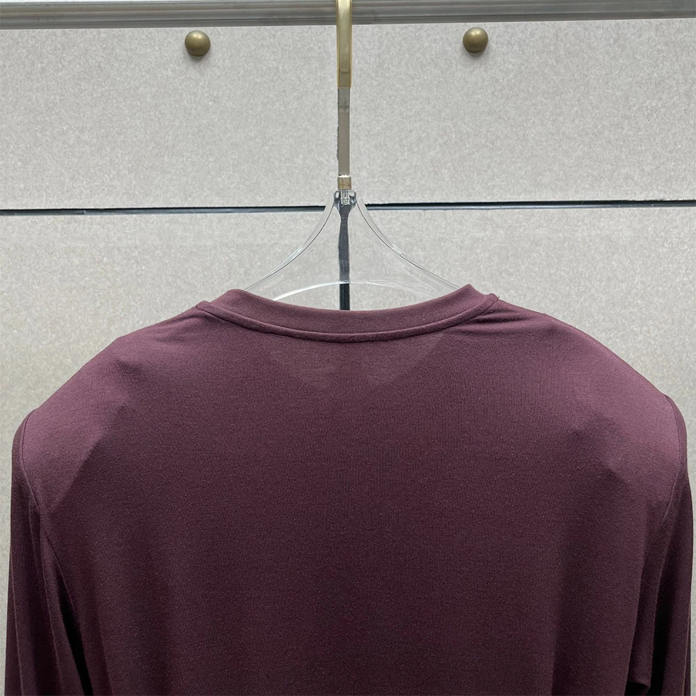 Ladies Cotton‑blend Long Sleeve Tee Crew Neck Front Twisted Knot Ruched Slim Fashion Cropped T‑Shirt Women Casual Daily Tops