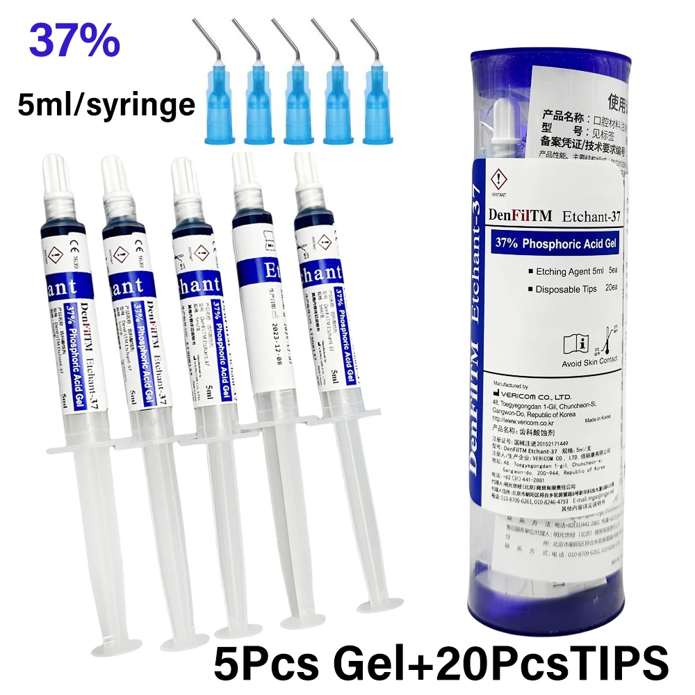 5Pcs Dental Acid Etch Etching Gel 37% Phosphoric 5ml/syringe Dentist Adhesive Material Etchant Gel Agent Bond Teeth Glue