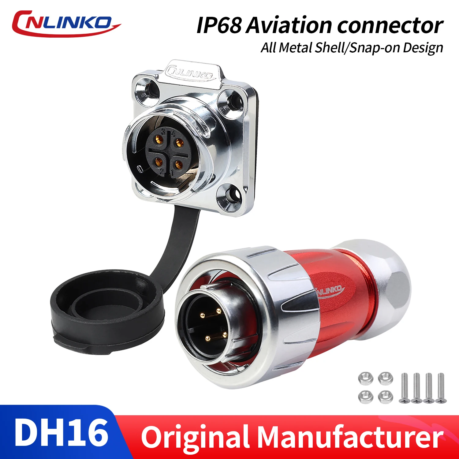 CNLINKO M16 IP68 Circular Heavy Duty Connector Anti-Loose Zinc Alloy 4/9 Pin Male/Female Quick Lock for Industrial Automation