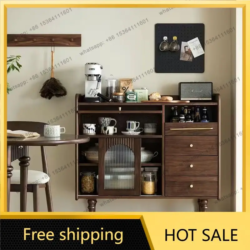 Zj. Nordic black walnut solid color side cabinet French light luxury household locker