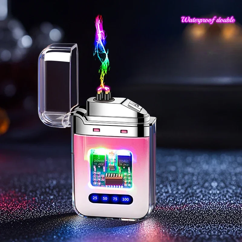 Transparent Shell Electronic Pulse Lighter, Rechargeable Arc Lighter, Double Arc Cigarette Lighter, High-looking Lighter