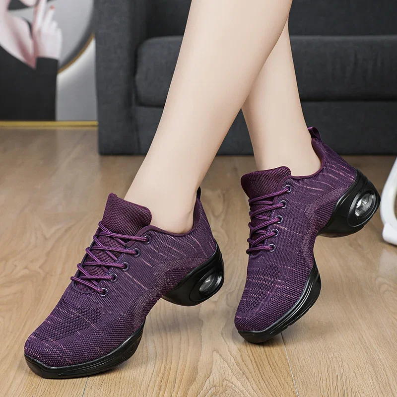 Fashion Fly Weave High Elastic Dance Shoes Women Breathable Platform Modern Jazz Sneakers Ladies Comfortable Sport Fitness Shoes