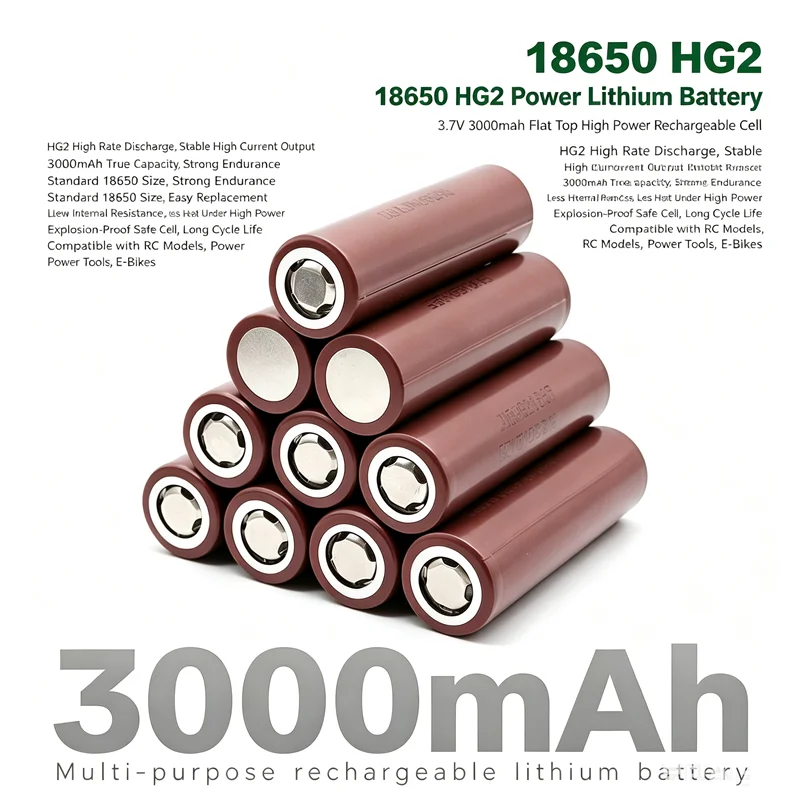 10PCS HG2 18650 3000mAh Power Battery 20A Discharge for Electric Drill Tools Angle Grinder Screwdriver Electric Screwdriver