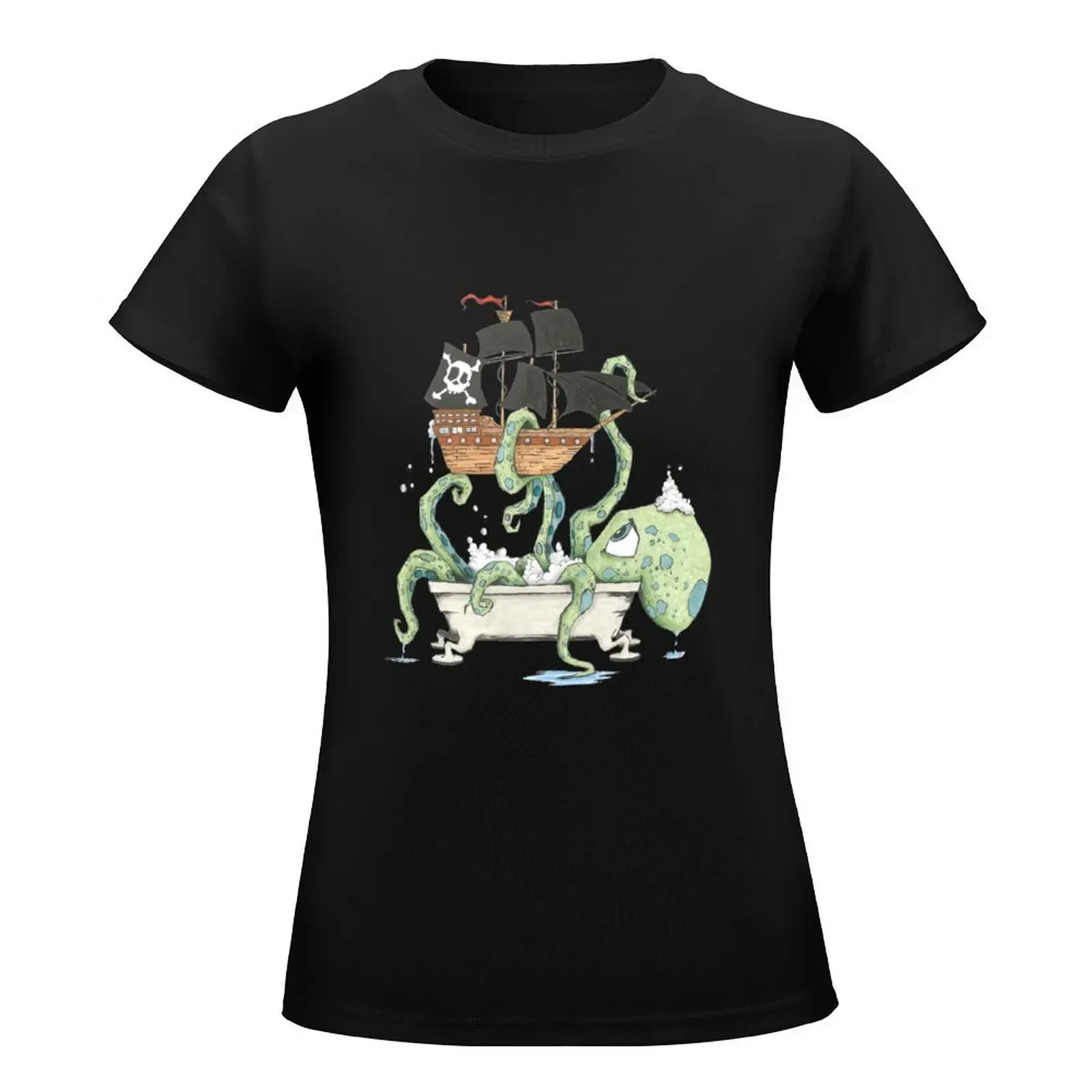 Kraken in the Tub T-Shirt lady clothes tops summer tops Woman fashion