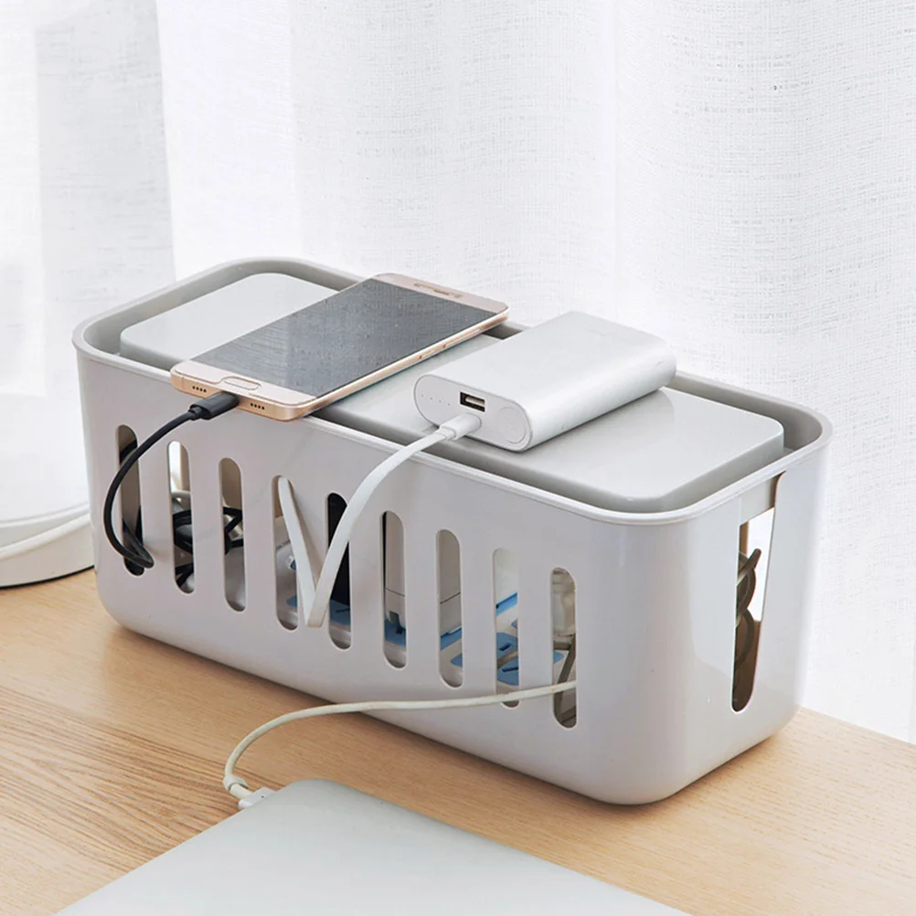 Large Cable Storage Box Multifunctional Power Strip Organizer with Lid Cord Hider for Home Office Desk Wire Management