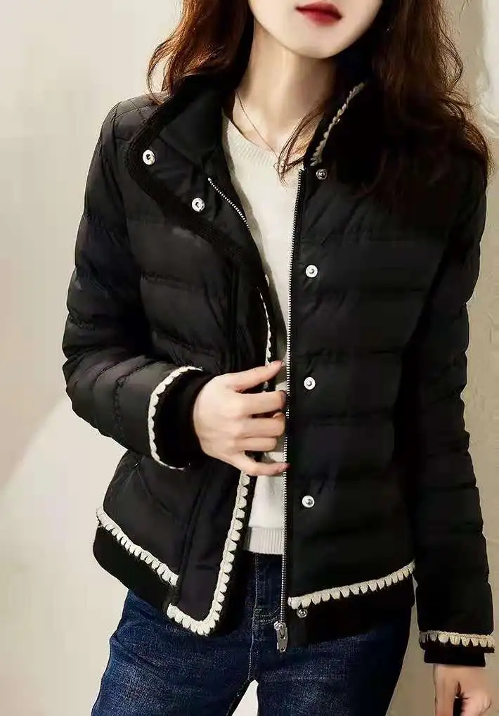 Jaqueta Curta Fena Puffer 2023 Moda Inverno Espa Quente Aodão Casaco Externo Gola Alta Zíper Cor Pura Estilo Emaec...